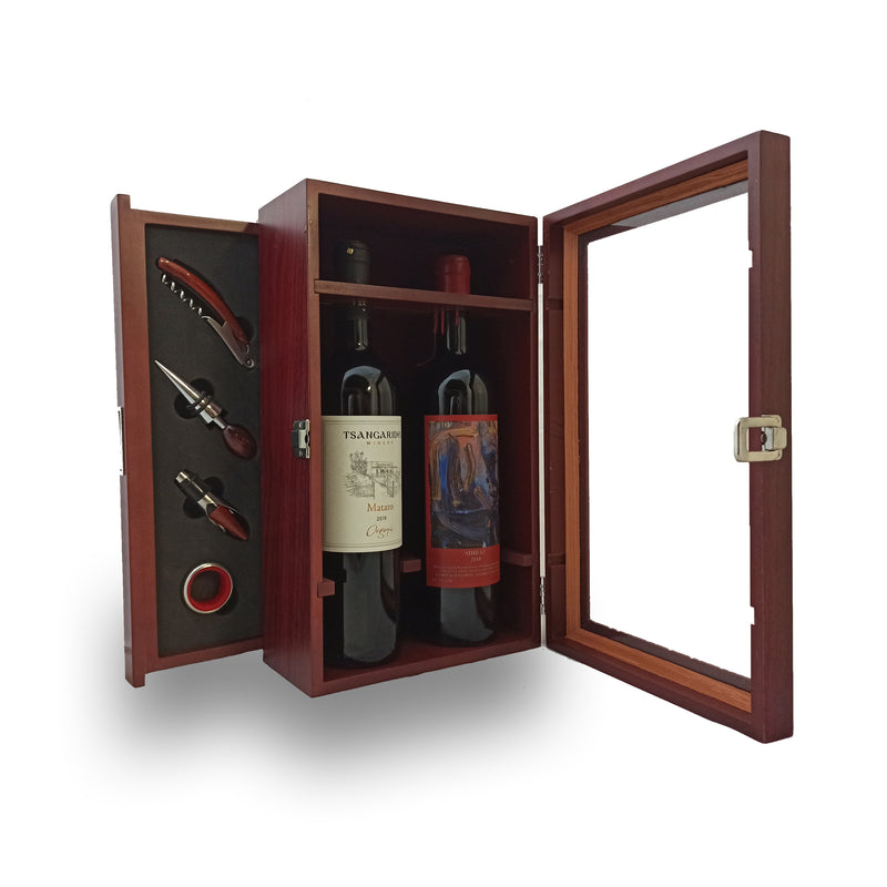 Premium Wooden Wine Box with Two Organic Red Wines