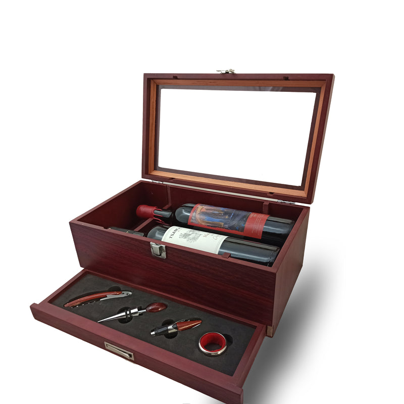 Premium Wooden Wine Box with Two Organic Red Wines