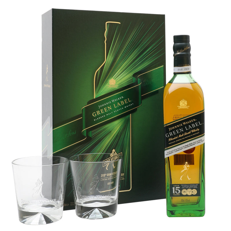 Johnnie Walker Green Label 15 Year Old 70cl - With glasses